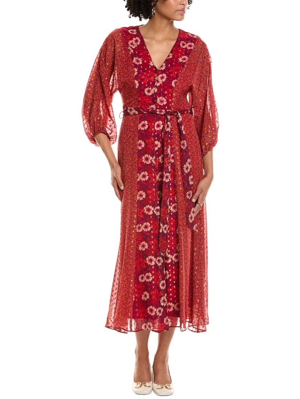 TAYLOR Ankle Length Maxi Red Floral Pattern Dress
